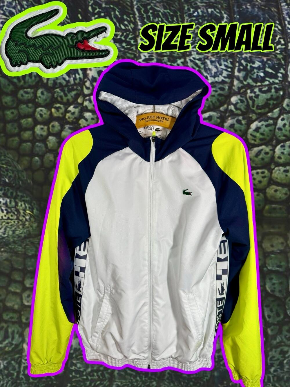 Lacoste Sport Tennis Jacket Size Small Color- White Blue Yellow
